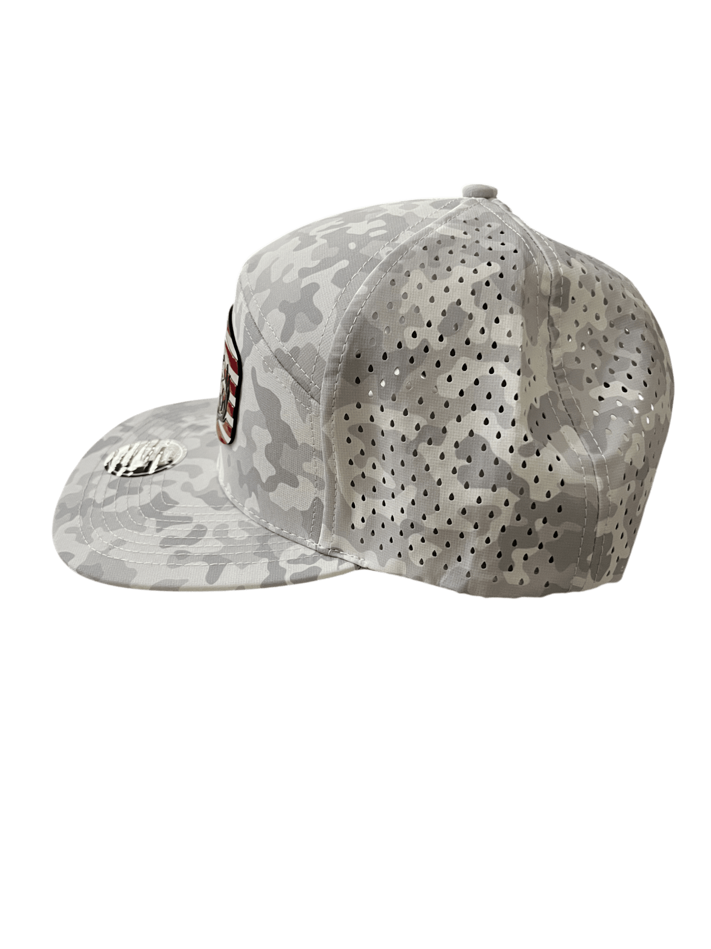 Snow Camo Zapped Headwear 7 - Panel Hat with Flag and Co Logo - Cello Outdoors