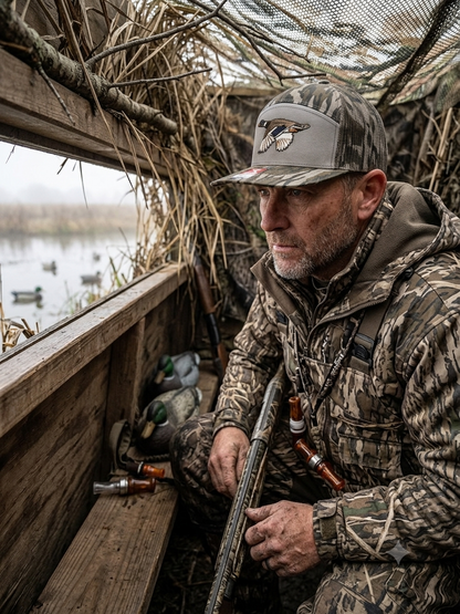Richardson 168P Bottomland Camo Duck Patch Hat | Leather Patch Trucker Hat