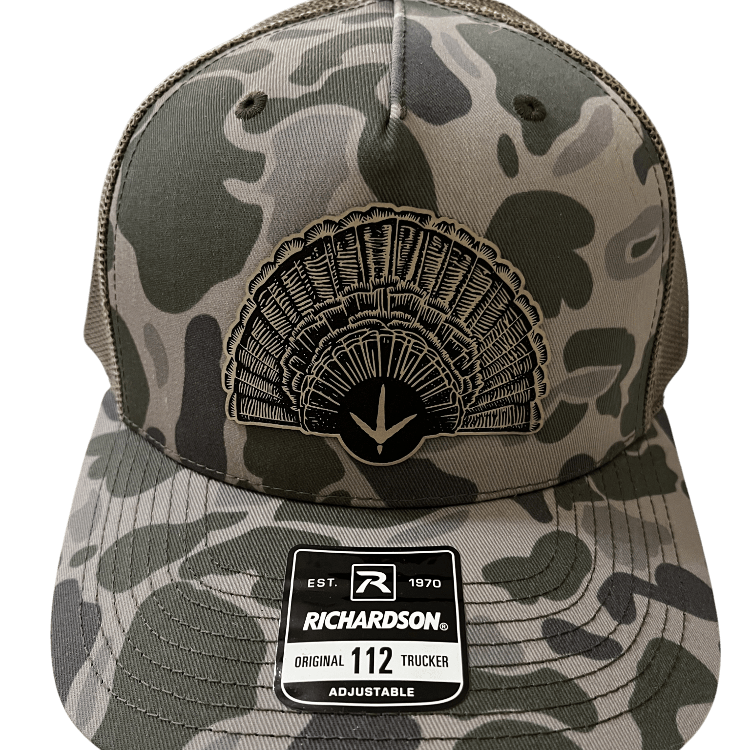 Marsh Camo Richardson 112PFP - 5 - Panel Hat - Turkey Fan Patch - Cello Outdoors