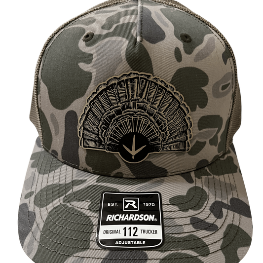 Marsh Camo Richardson 112PFP - 5 - Panel Hat - Turkey Fan Patch - Cello Outdoors
