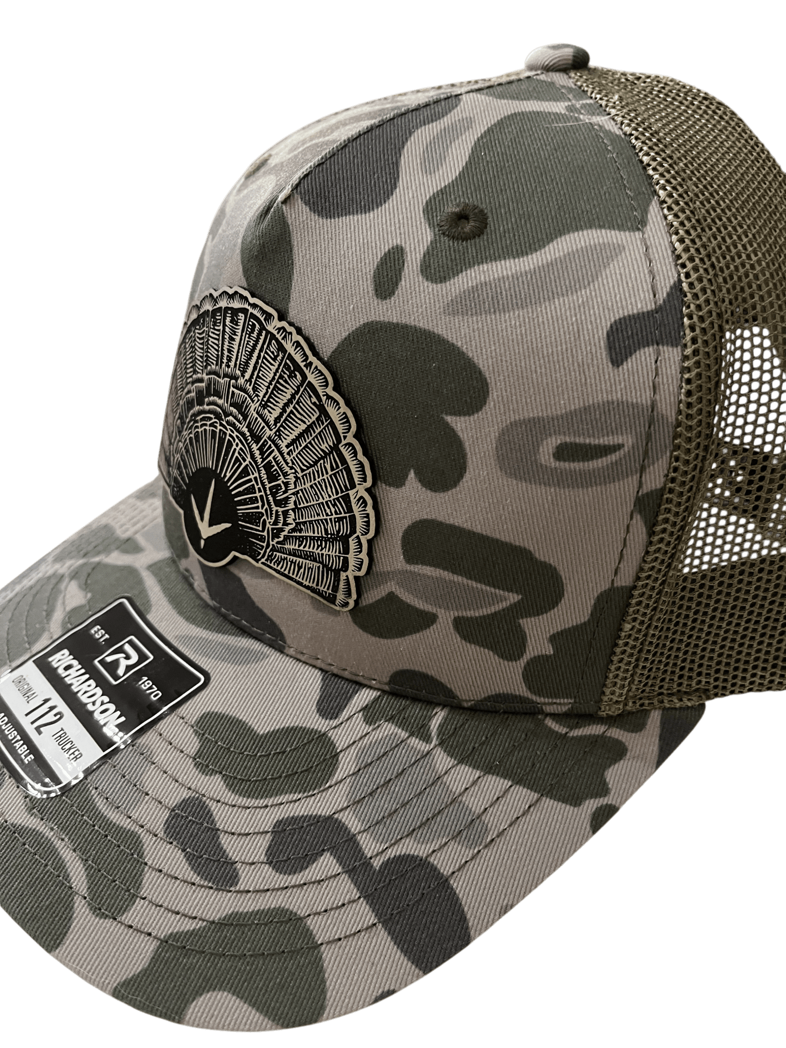 Marsh Camo Richardson 112PFP - 5 - Panel Hat - Turkey Fan Patch - Cello Outdoors