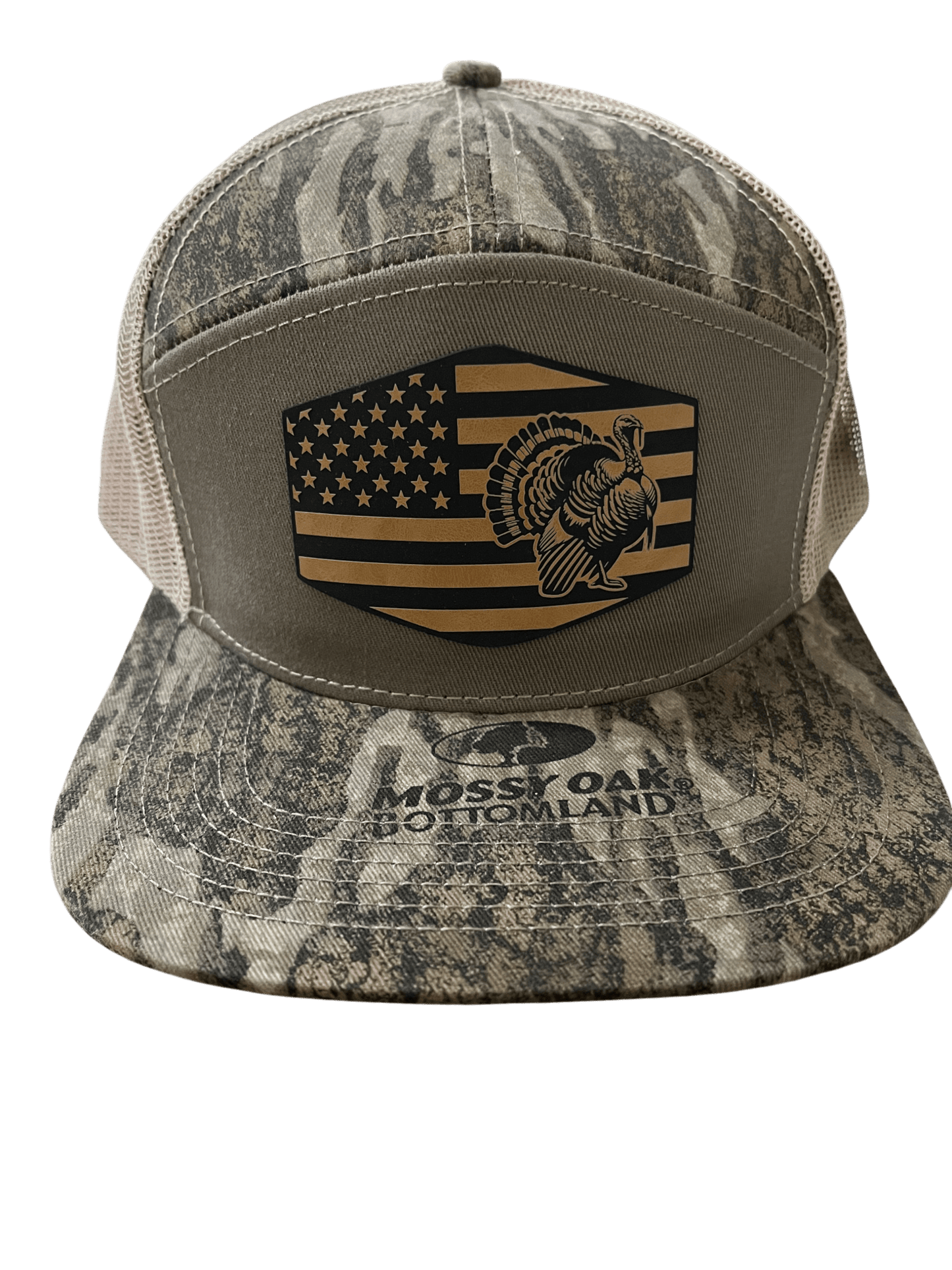 New Bottomland Camo - Lost Hat Company 7 - Panel Hat - Flag and Turkey Patch - Cello Outdoors