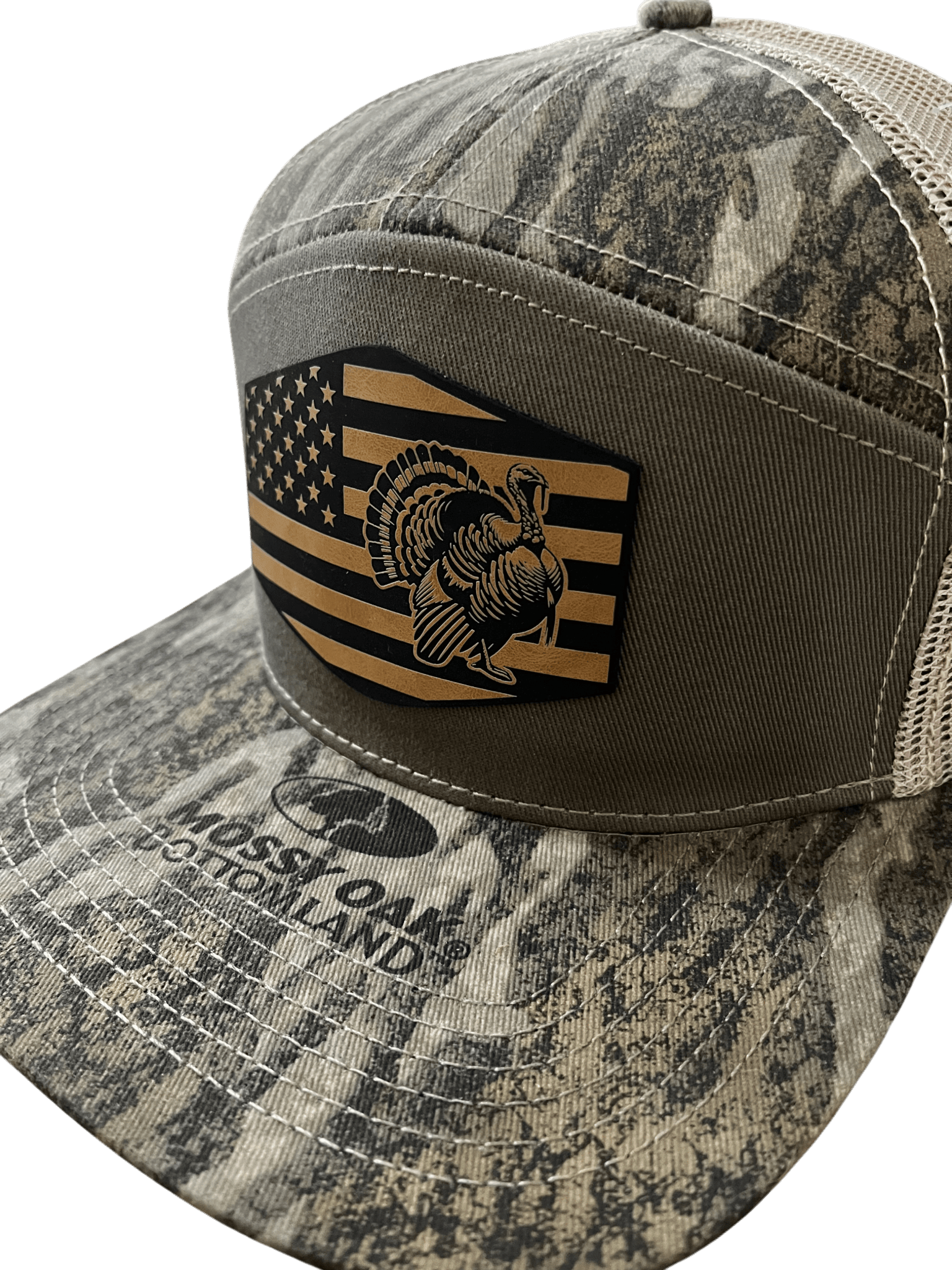 New Bottomland Camo - Lost Hat Company 7 - Panel Hat - Flag and Turkey Patch - Cello Outdoors