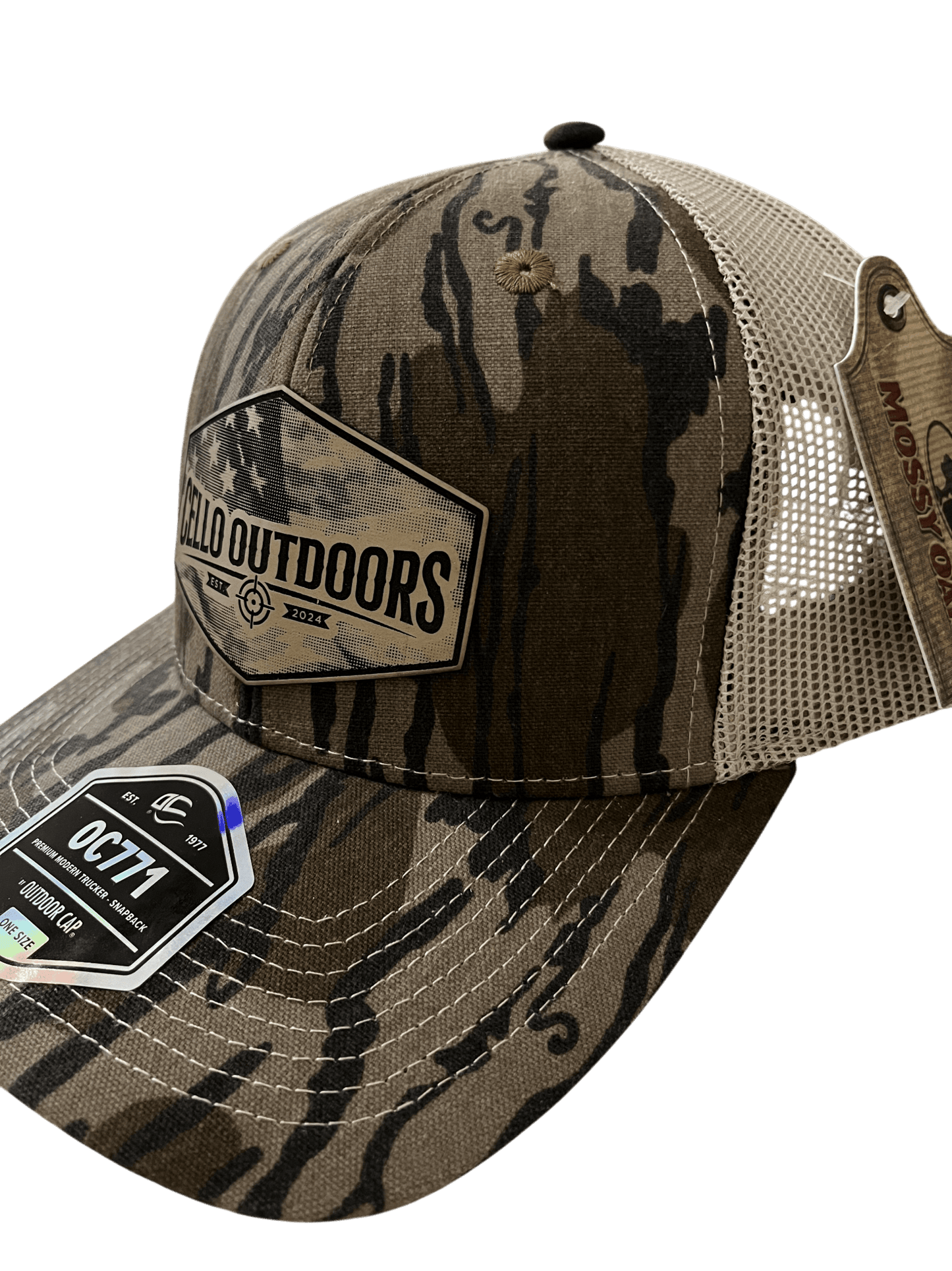 OC Bottomlands Camo 6 - Panel Hat - CO Logo Flag - Cello Outdoors