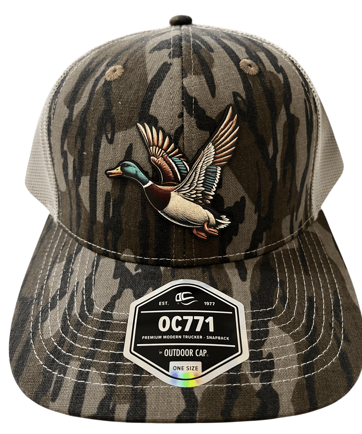 OC Bottomlands Camo 6 - Panel Hat - Mallard Patch - Cello Outdoors