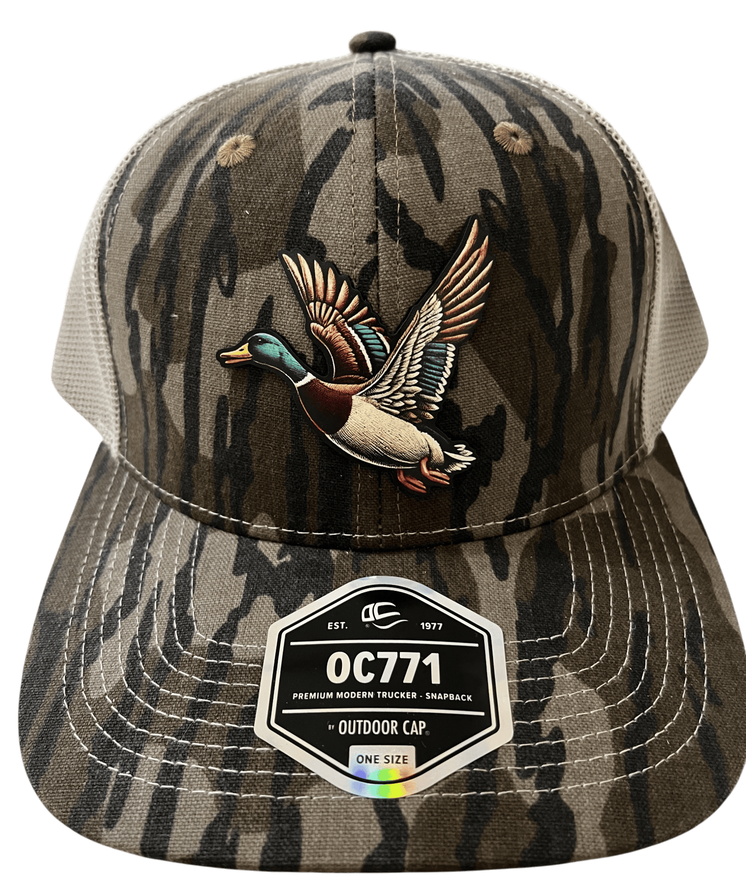 OC Bottomlands Camo 6 - Panel Hat - Mallard Patch - Cello Outdoors