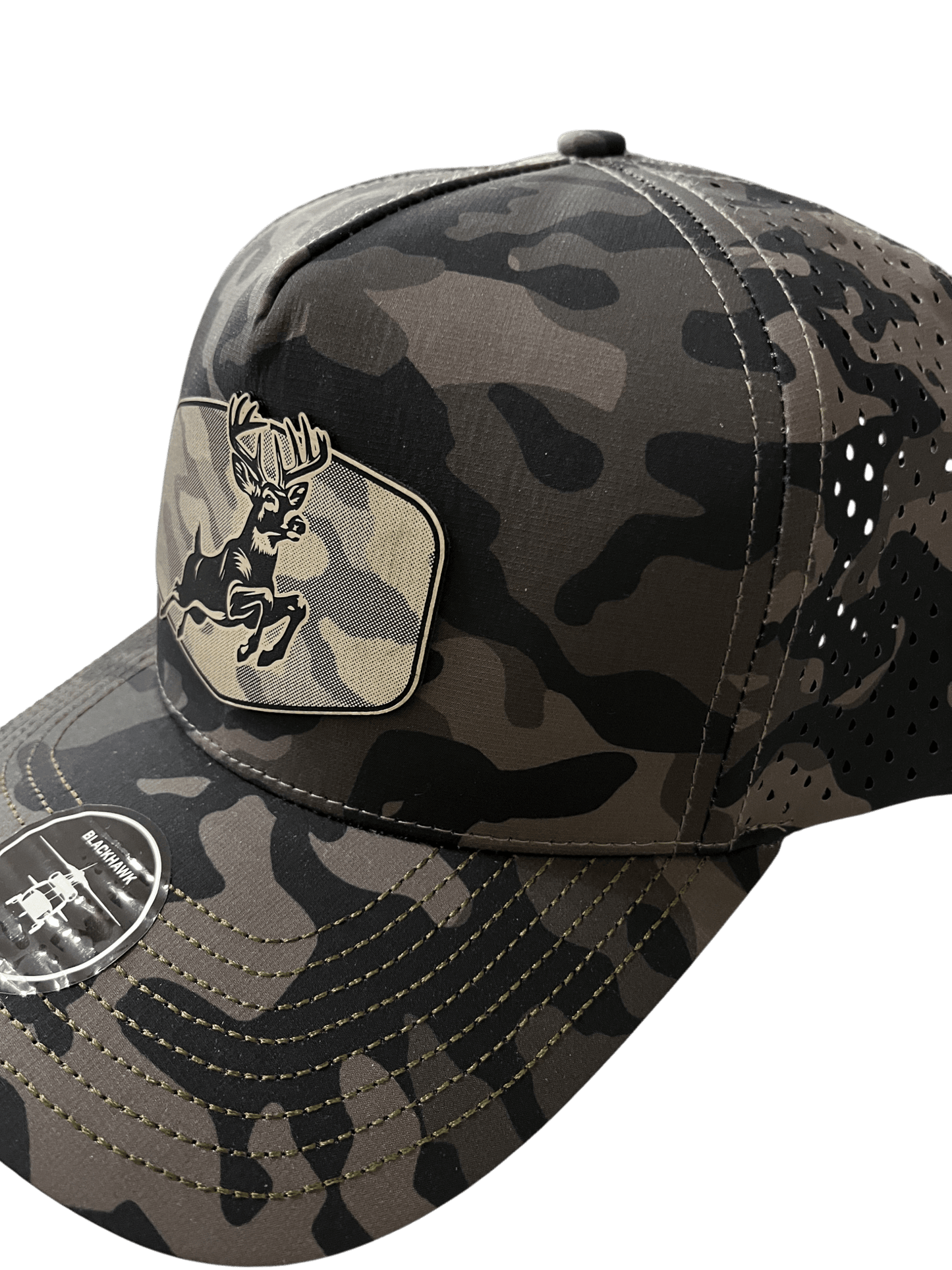 Olive Camo Zapped Headwear 5 - Panel Hat - Jumping Deer - Cello Outdoors