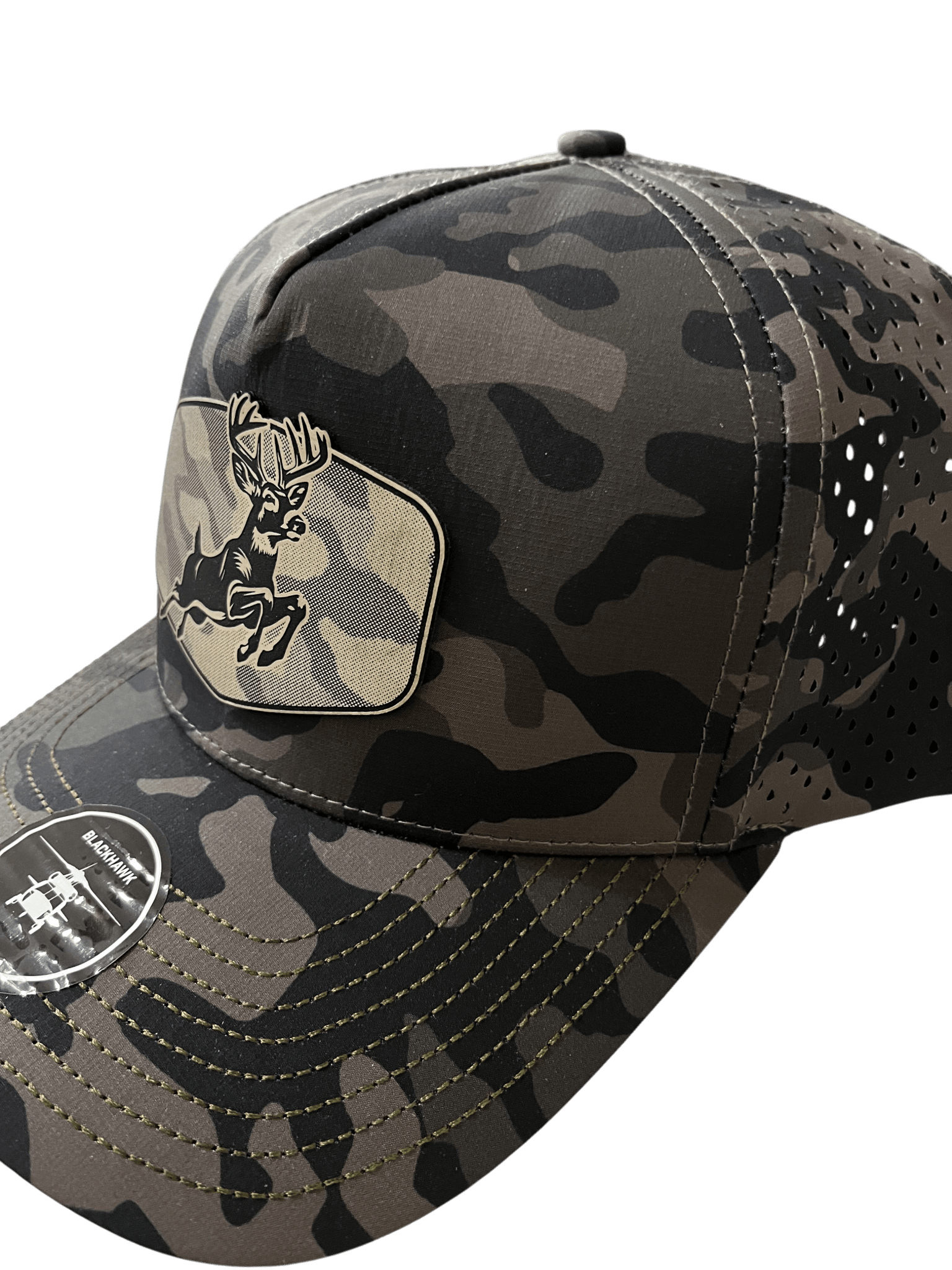 Olive Camo Zapped Headwear 5 - Panel Hat - Jumping Deer - Cello Outdoors