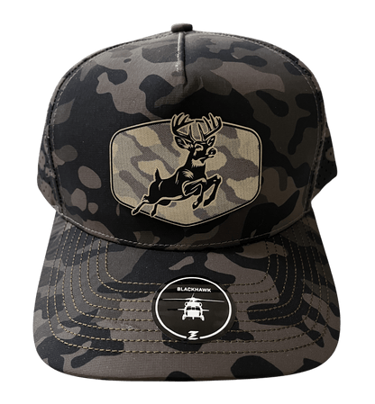 Olive Camo Zapped Headwear 5 - Panel Hat - Jumping Deer - Cello Outdoors