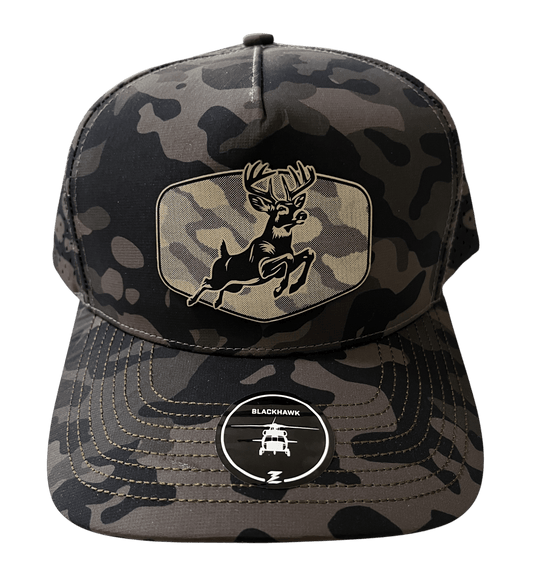 Olive Camo Zapped Headwear 5 - Panel Hat - Jumping Deer - Cello Outdoors
