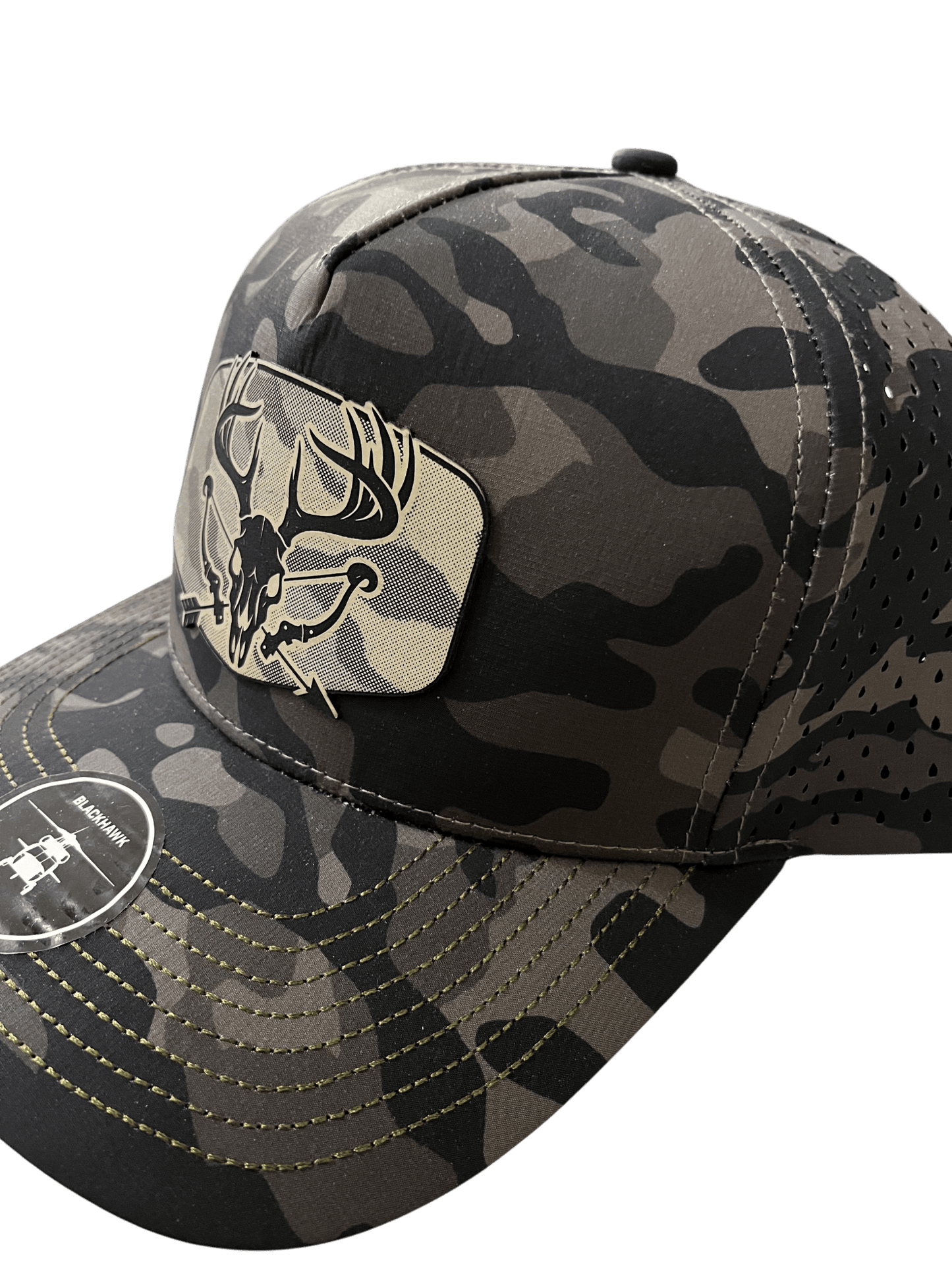 Olive Camo Zapped Headwear 5 - Panel Hat - Rack & Bow - Cello Outdoors