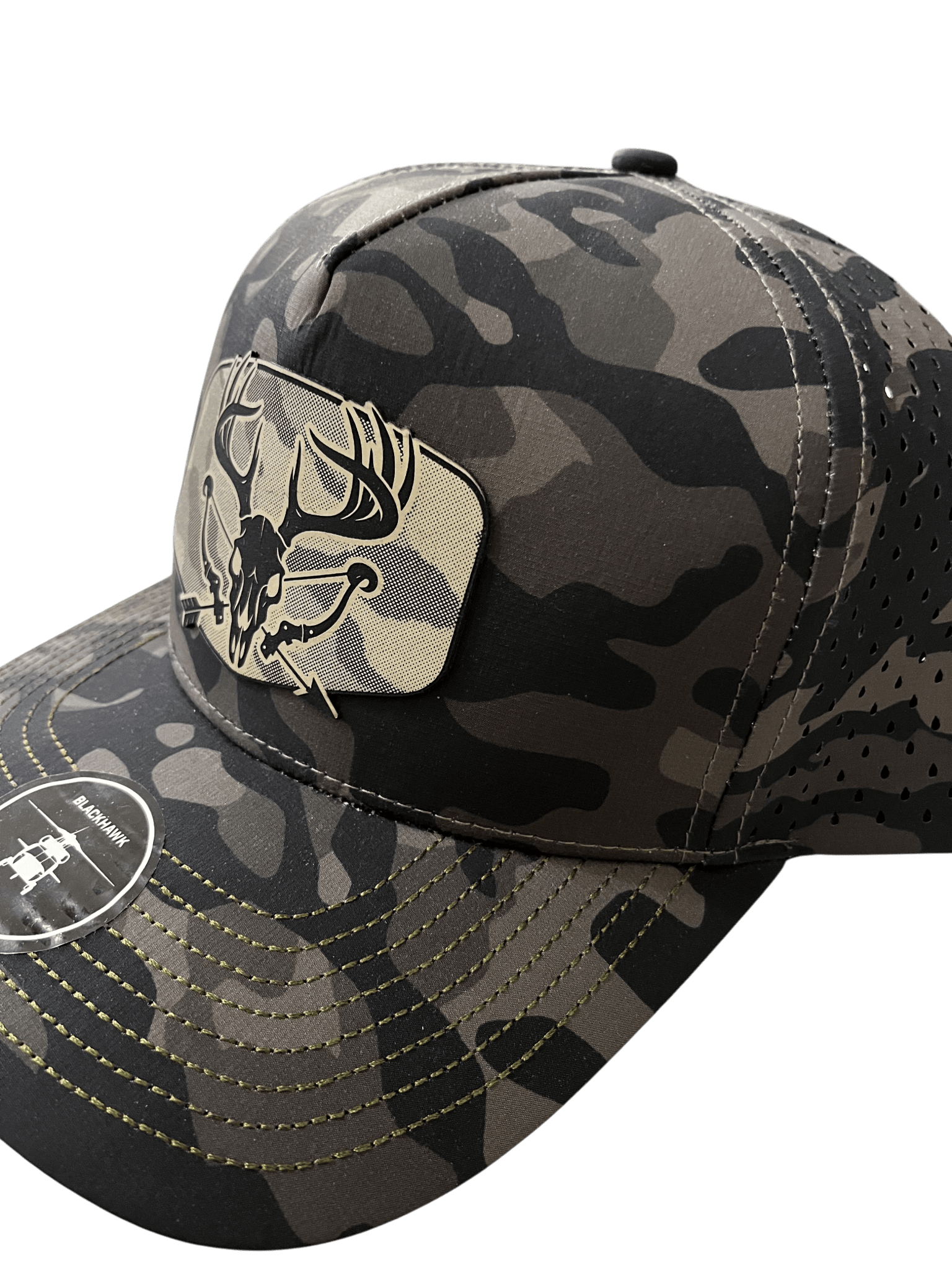 Olive Camo Zapped Headwear 5 - Panel Hat - Rack & Bow - Cello Outdoors
