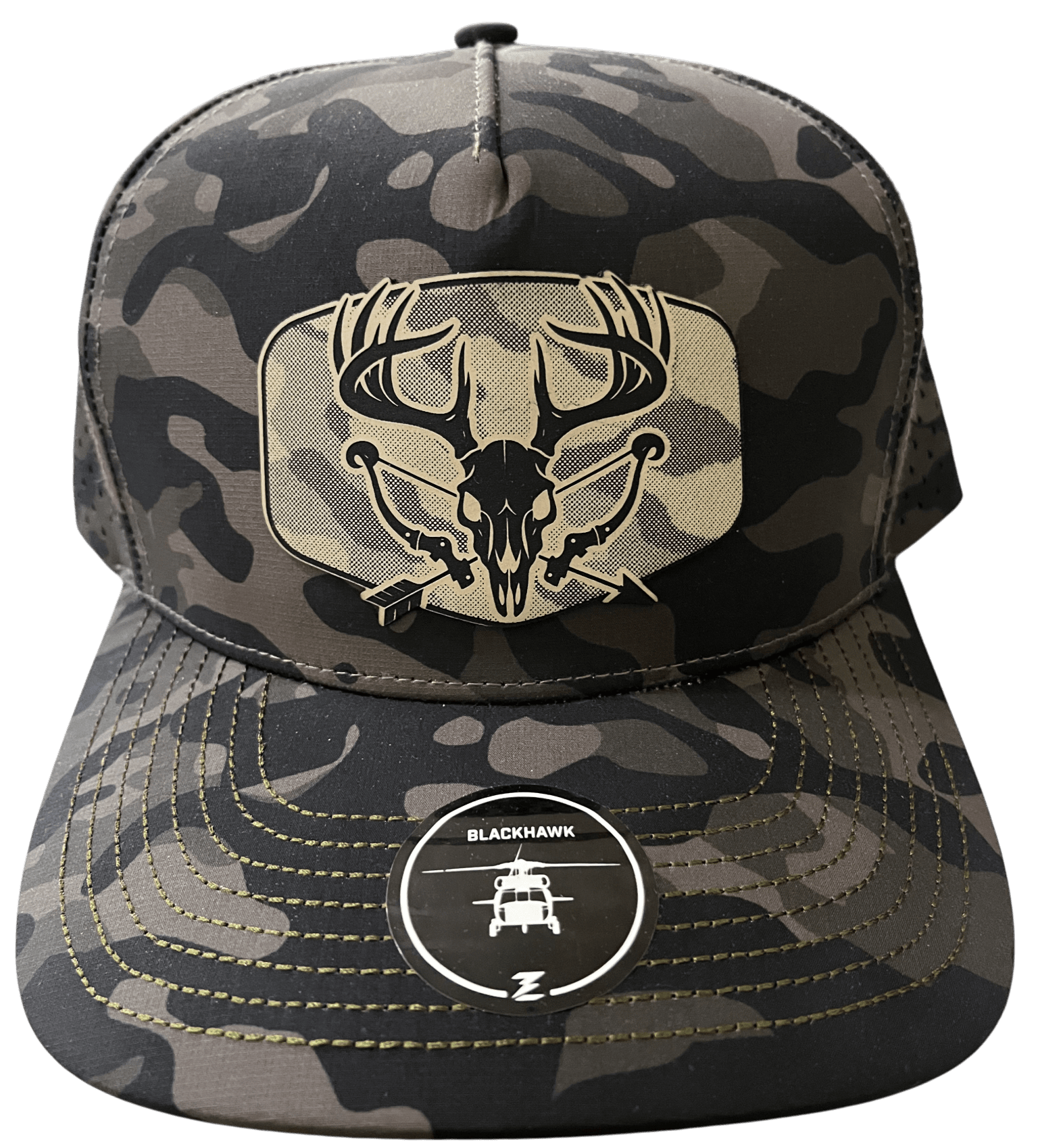 Olive Camo Zapped Headwear 5 - Panel Hat - Rack & Bow - Cello Outdoors