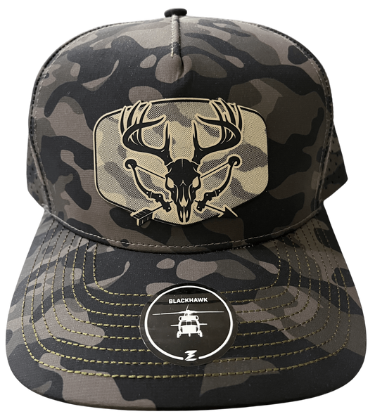 Olive Camo Zapped Headwear 5 - Panel Hat - Rack & Bow - Cello Outdoors