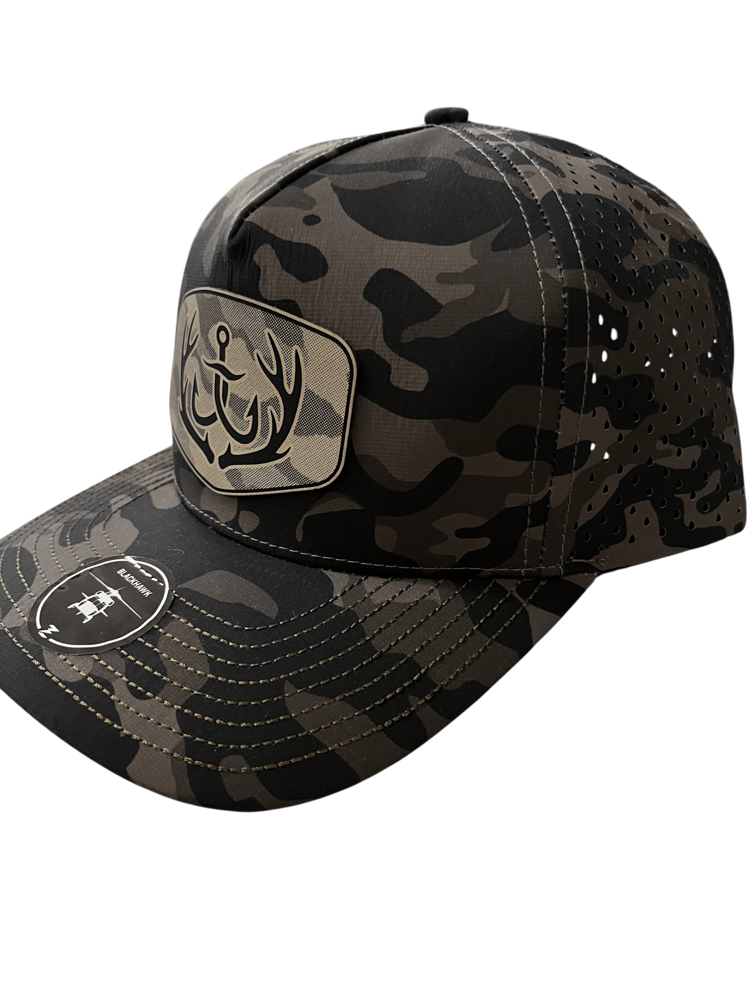 Olive Camo Zapped Headwear 5 - Panel Hat - Rack & Bow Patch - Cello Outdoors