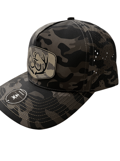 Olive Camo Zapped Headwear 5 - Panel Hat - Rack & Bow Patch - Cello Outdoors