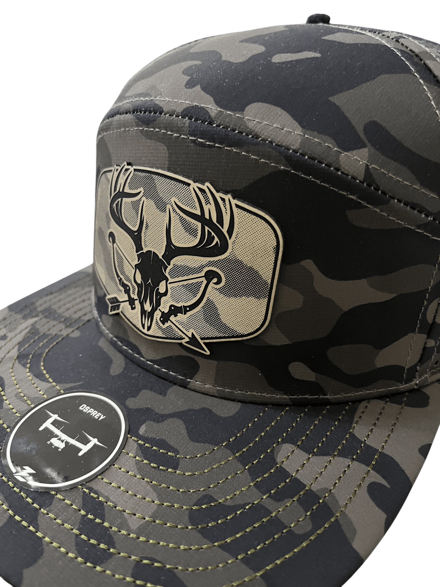 Olive Camo Zapped Headwear 7 - Panel Hat - Rack and Bow - Cello Outdoors