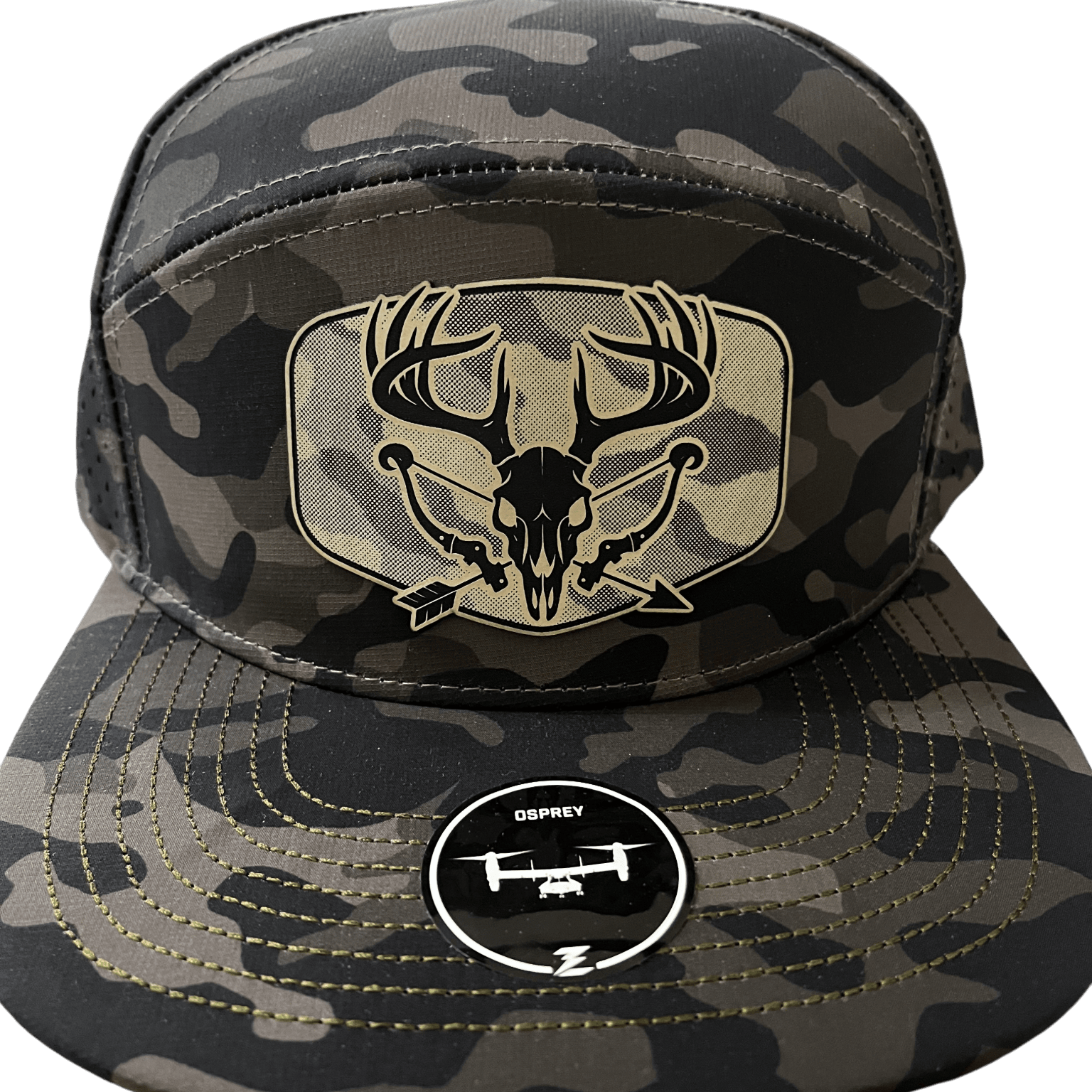 Olive Camo Zapped Headwear 7 - Panel Hat - Rack and Bow - Cello Outdoors
