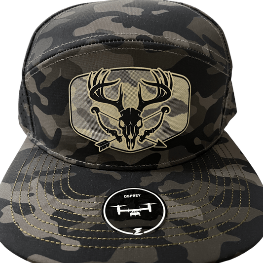 Olive Camo Zapped Headwear 7 - Panel Hat - Rack and Bow - Cello Outdoors