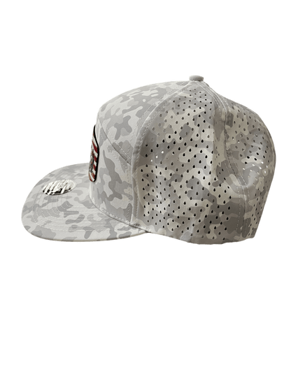 Snow Camo Zapped Headwear 7 - Panel Hat with Flag and Co Logo - Cello Outdoors